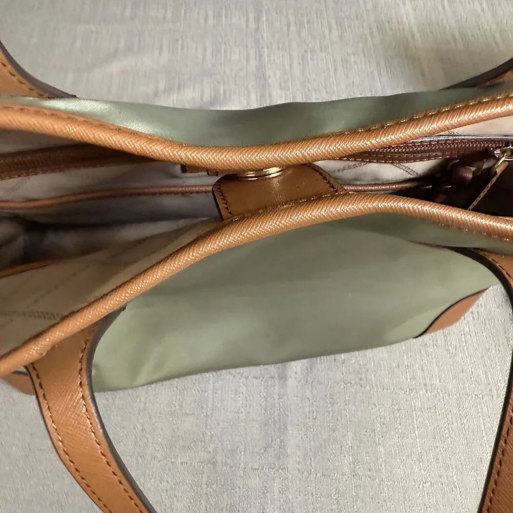 Michael Kors Eva Large Nylon Leather Tote Wh Match Pouch Army Green Timeless - Picture 7 of 16